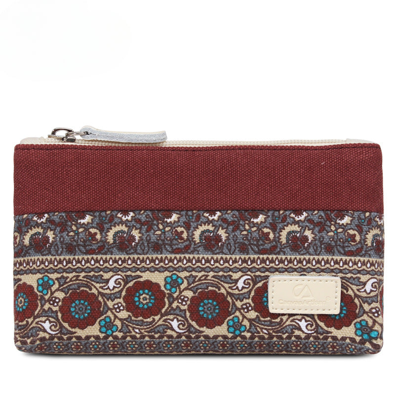 Wholesale Ethnic Style Digital Storage Zipper Canvas Clutch Bag
