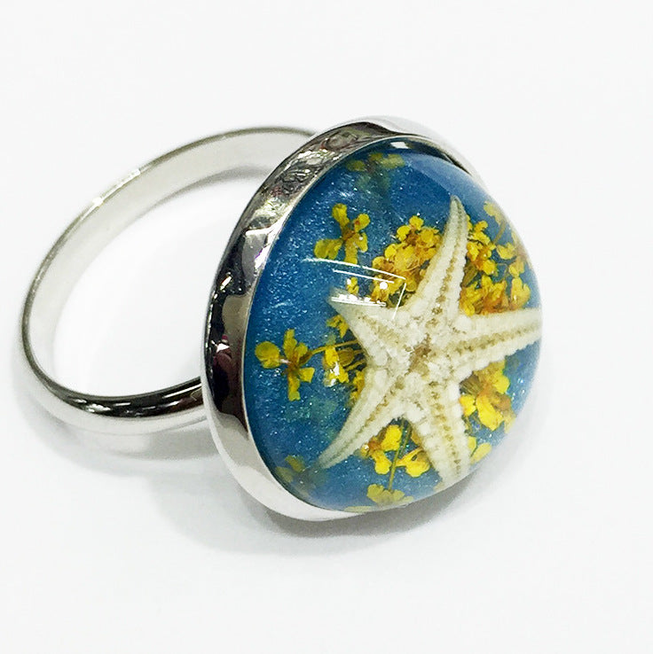 Wholesale 12pcs Starfish Conch Amber Jewelry Ring