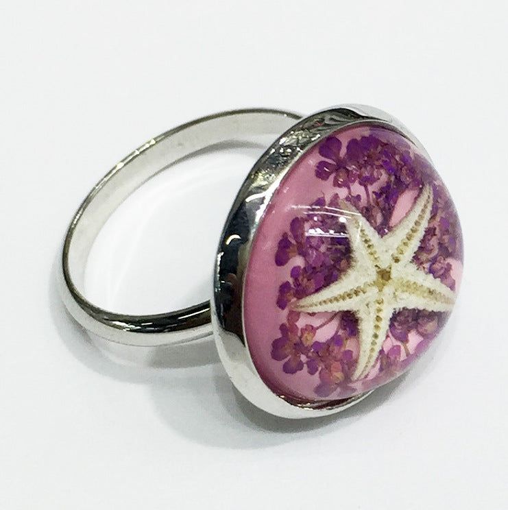 Wholesale 12pcs Starfish Conch Amber Jewelry Ring
