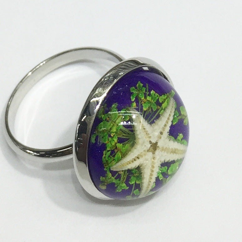 Wholesale 12pcs Starfish Conch Amber Jewelry Ring