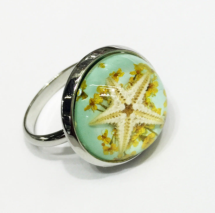 Wholesale 12pcs Starfish Conch Amber Jewelry Ring