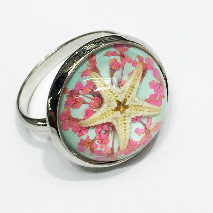 Wholesale 12pcs Starfish Conch Amber Jewelry Ring