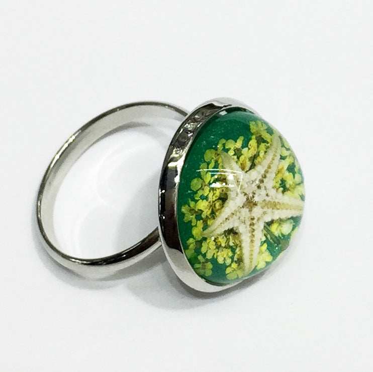 Wholesale 12pcs Starfish Conch Amber Jewelry Ring