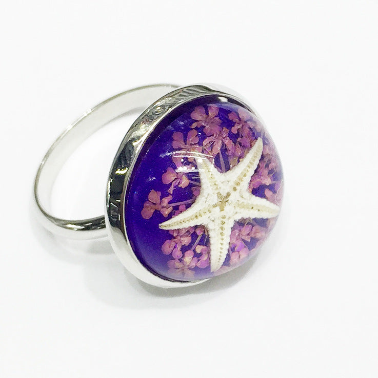 Wholesale 12pcs Starfish Conch Amber Jewelry Ring