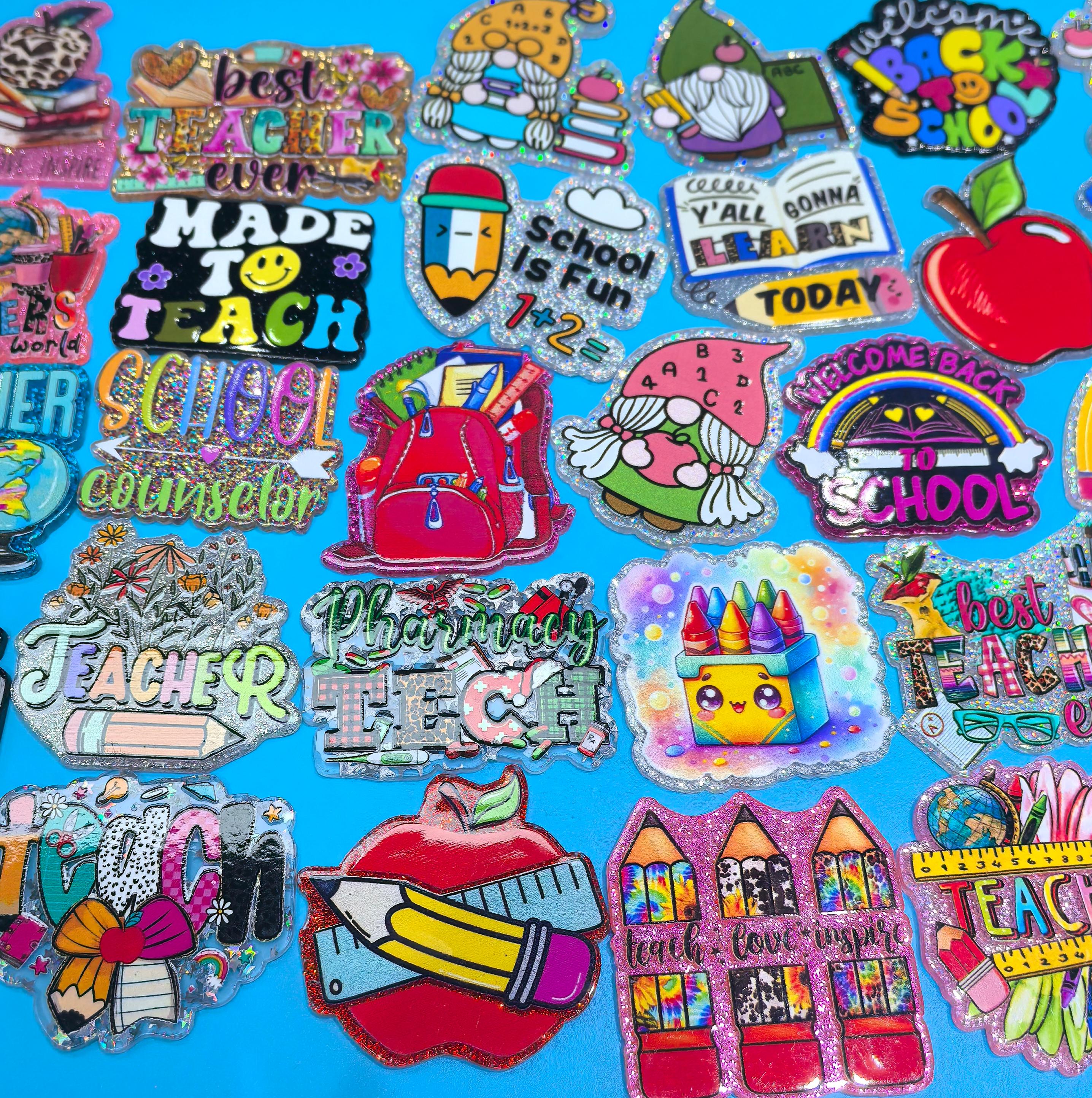 Wholesale Random 30pcs Study Theme Acrylic Flat Backs for Badge Reels Keychains