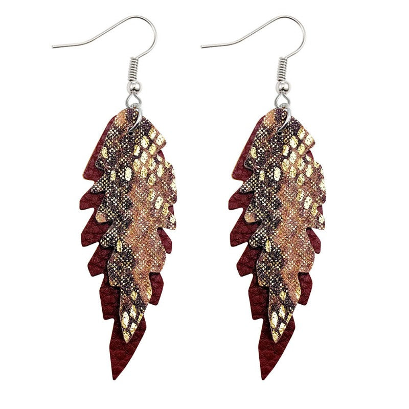 Wholesale Leopard Print Leaf Shaped Leather Earrings
