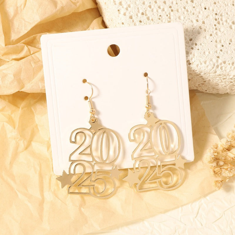 Wholesale Personalized Creative Design Metal Hollow Number 2025 Unique Earrings