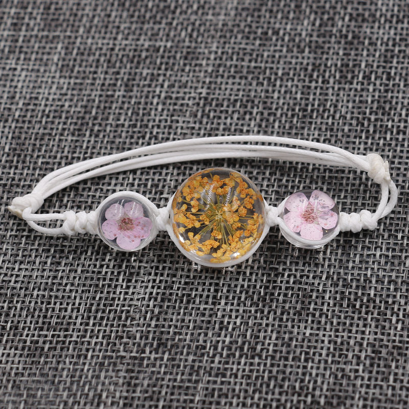 Wholesale Dried Flower Bracelet&Time Gemstone Narcissus Eternal Flower Weaving Bracelet