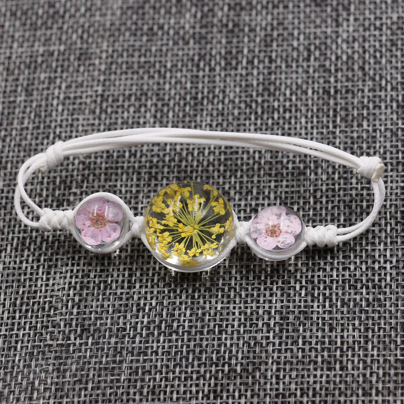 Wholesale Dried Flower Bracelet&Time Gemstone Narcissus Eternal Flower Weaving Bracelet