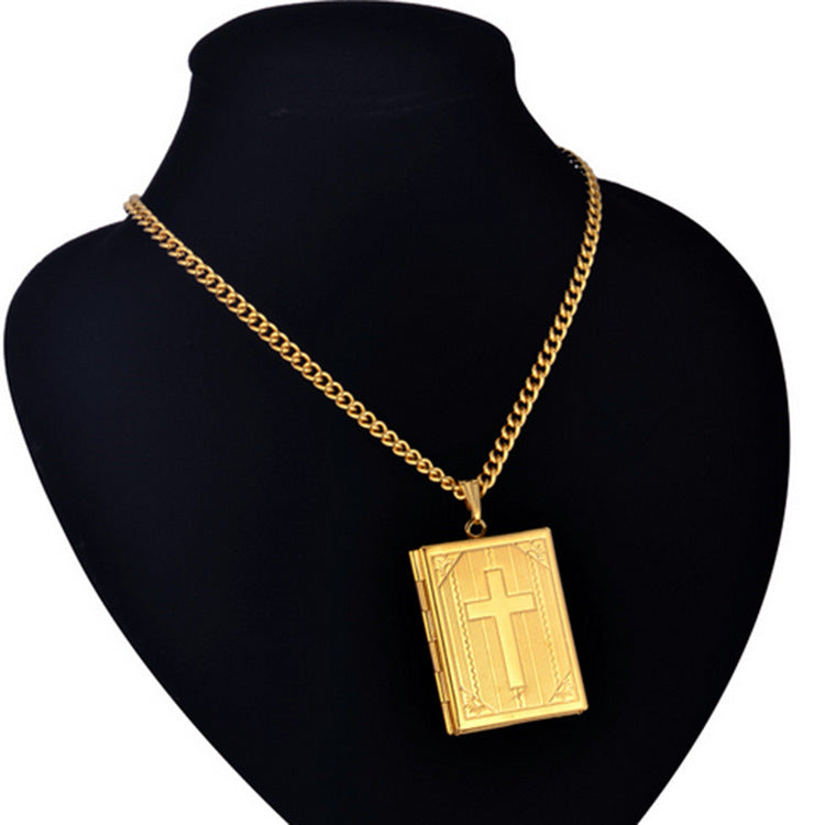 Wholesale Bible Magic Box Cross Brass Pendant Necklace