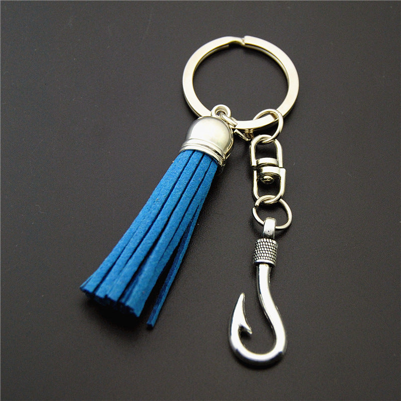 Wholesale Zinc Alloy Color Tassel Ancient Silver Alien Fish Hook Keychain