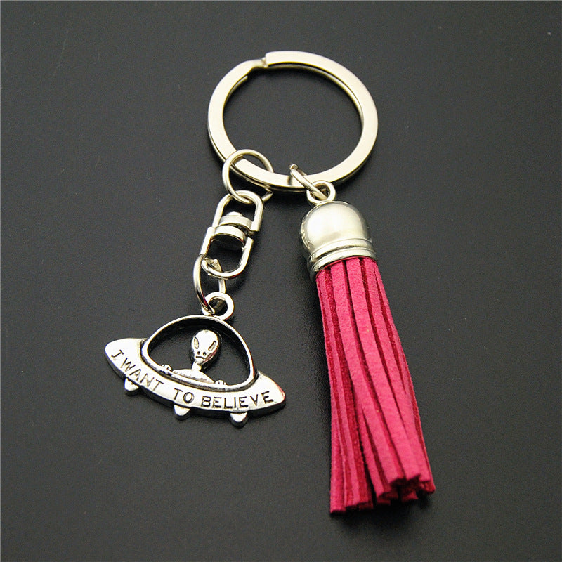 Wholesale Zinc Alloy Color Tassel Ancient Silver Alien Fish Hook Keychain
