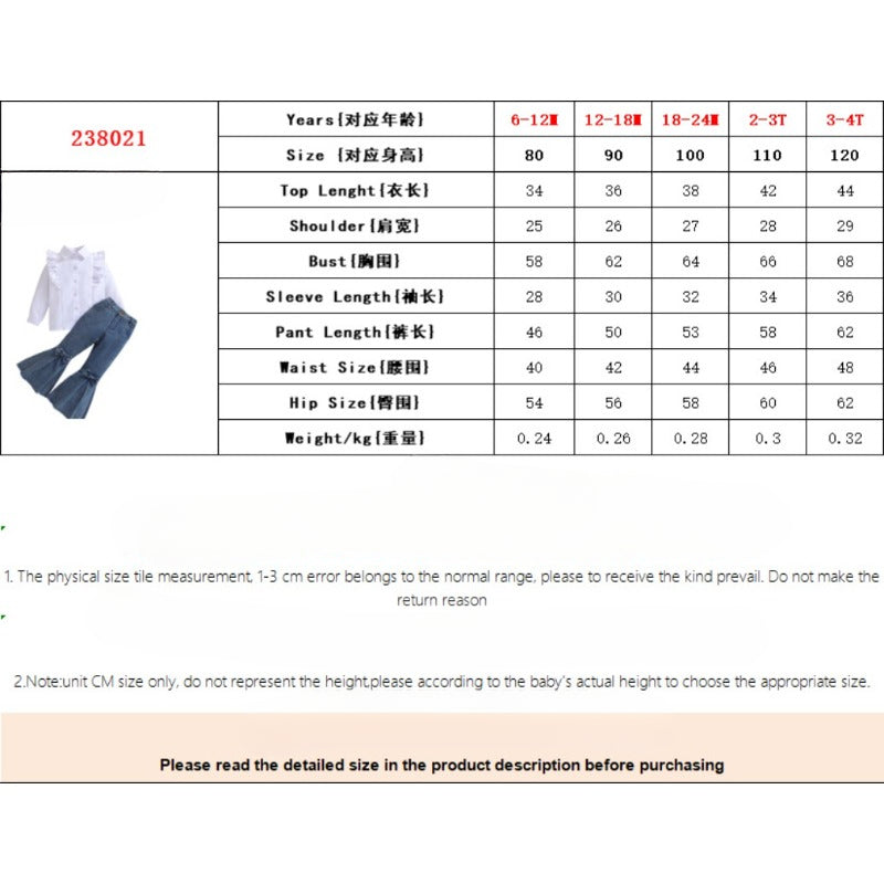 Wholesale Polyester Children's Long Sleeve Shirt Denim Bell Bottoms Two Piece Set