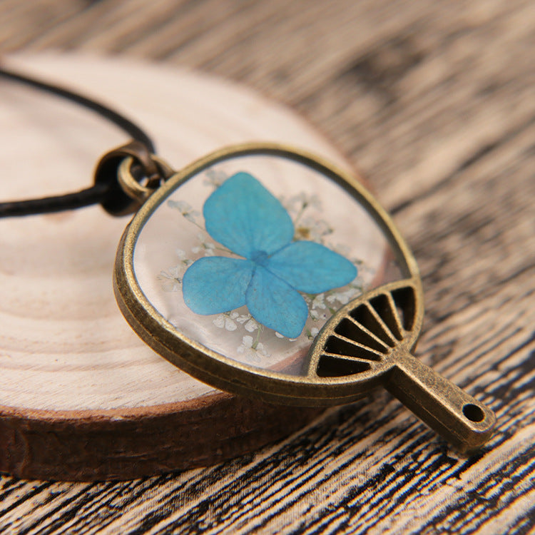 Wholesale 6pcs Fan Natural Dried Flower Retro All-match Necklace