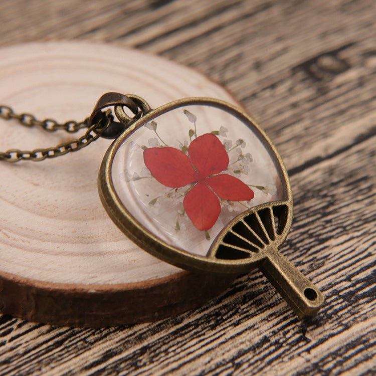 Wholesale 6pcs Fan Natural Dried Flower Retro All-match Necklace