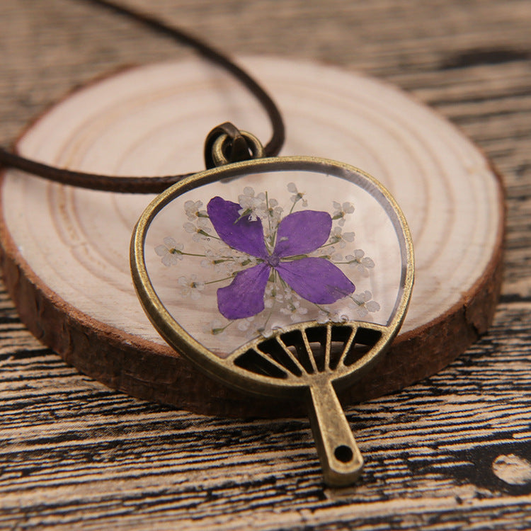 Wholesale 6pcs Fan Natural Dried Flower Retro All-match Necklace