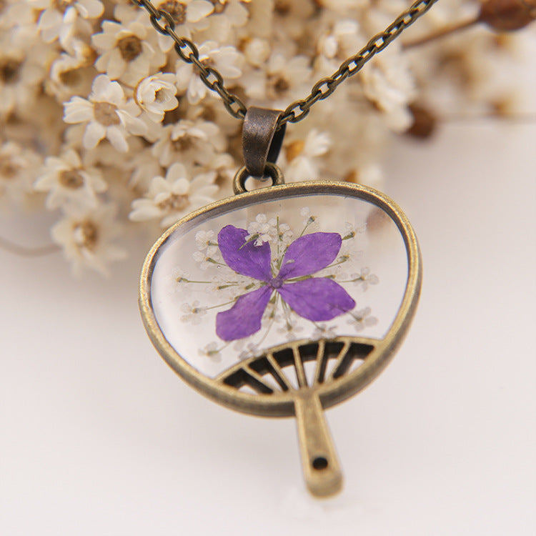 Wholesale 6pcs Fan Natural Dried Flower Retro All-match Necklace
