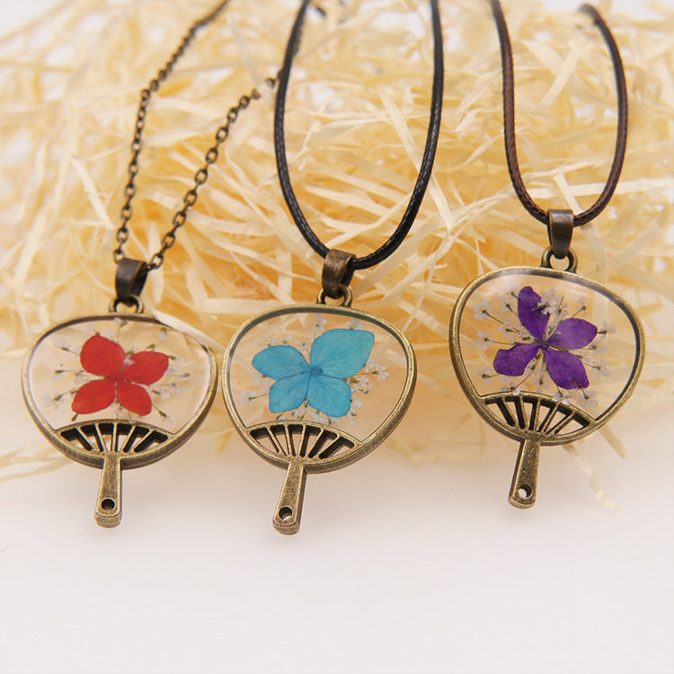 Wholesale 6pcs Fan Natural Dried Flower Retro All-match Necklace