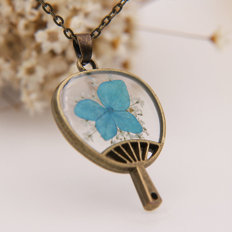 Wholesale 6pcs Fan Natural Dried Flower Retro All-match Necklace