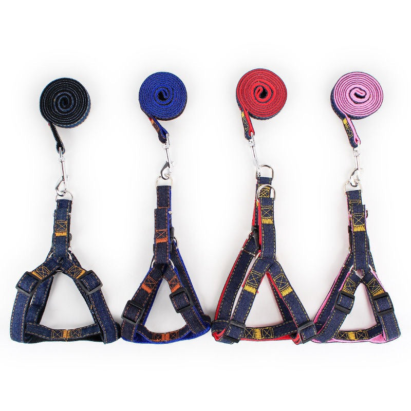 Wholesale Pet Denim Patch Harness Pet Leash