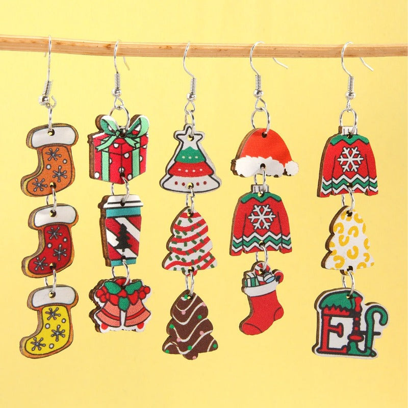 Wholesale Santa Claus Gift Wooden Earrings