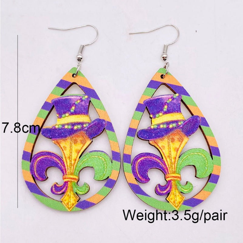 Wholesale Colorful Festival Exaggerated Mask Water Drop Hollow Wooden Earrings