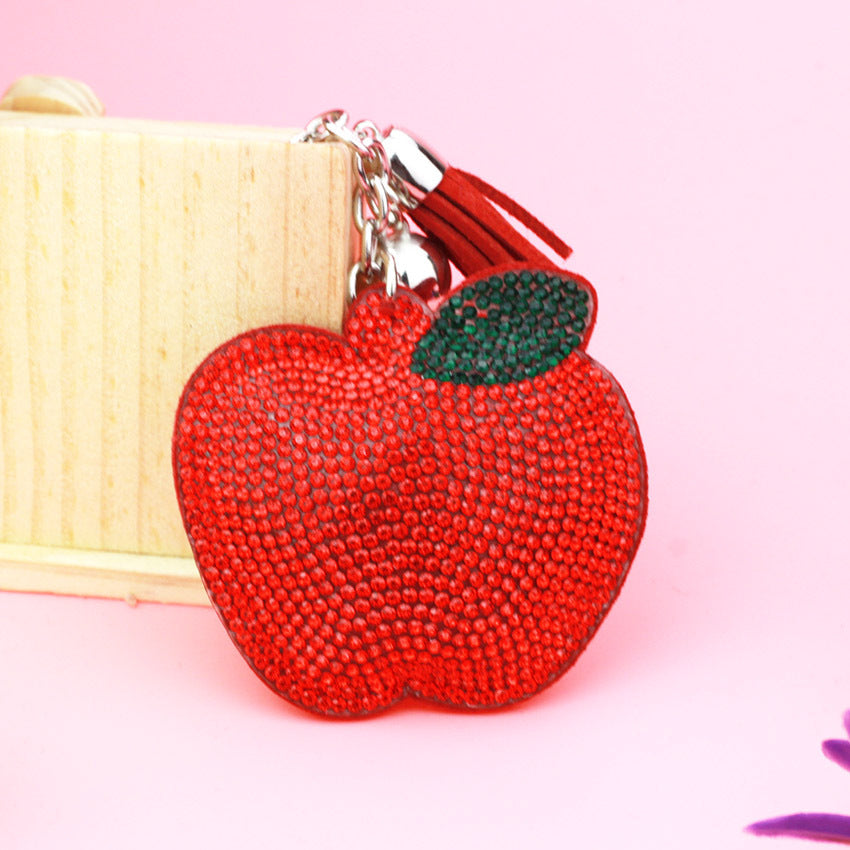 Wholesale Velvet Inlaid Diamond Apple Keychains