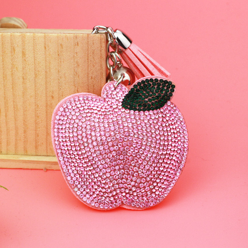 Wholesale Velvet Inlaid Diamond Apple Keychains