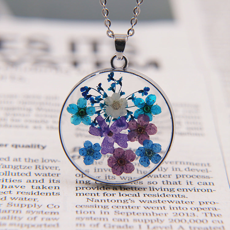 Wholesale 6pcs Pressed Real Flower Pendant Necklace
