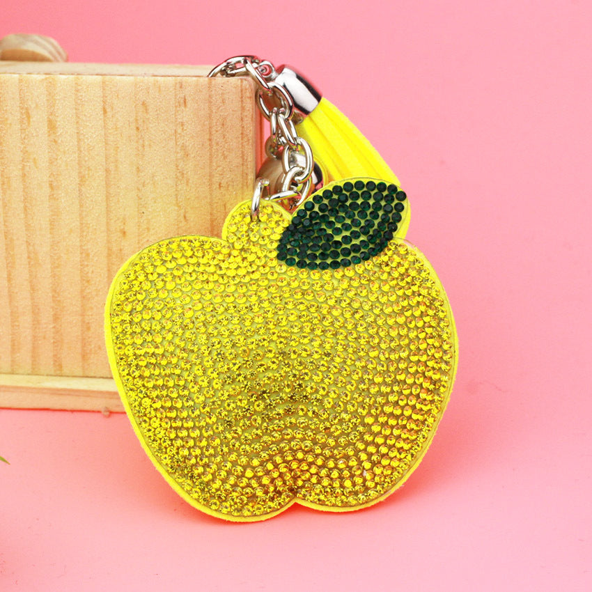 Wholesale Velvet Inlaid Diamond Apple Keychains
