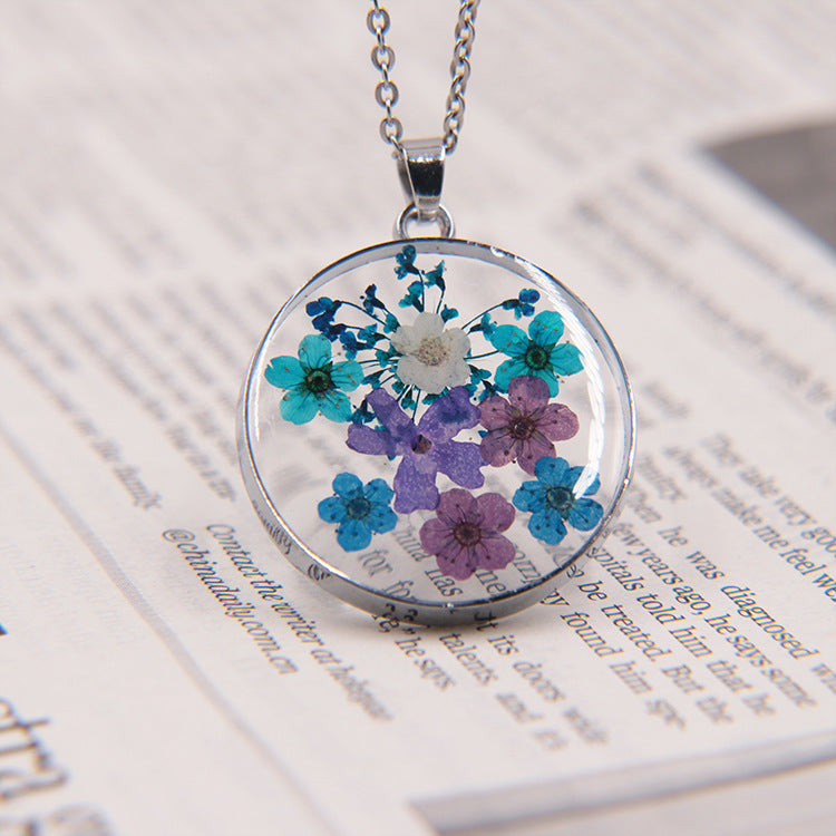 Wholesale 6pcs Pressed Real Flower Pendant Necklace
