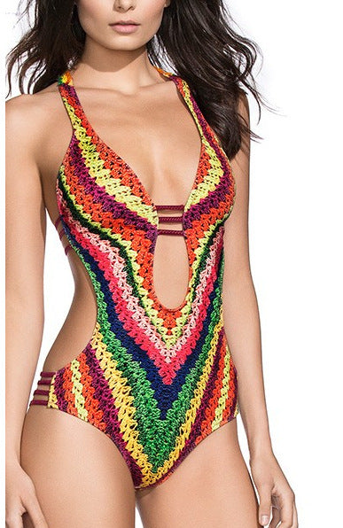 Wholesale Rope Printing One Piece Polyester Fiber Swimwear
