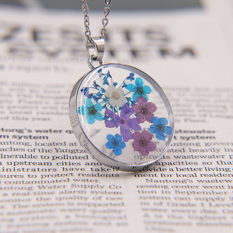 Wholesale 6pcs Pressed Real Flower Pendant Necklace