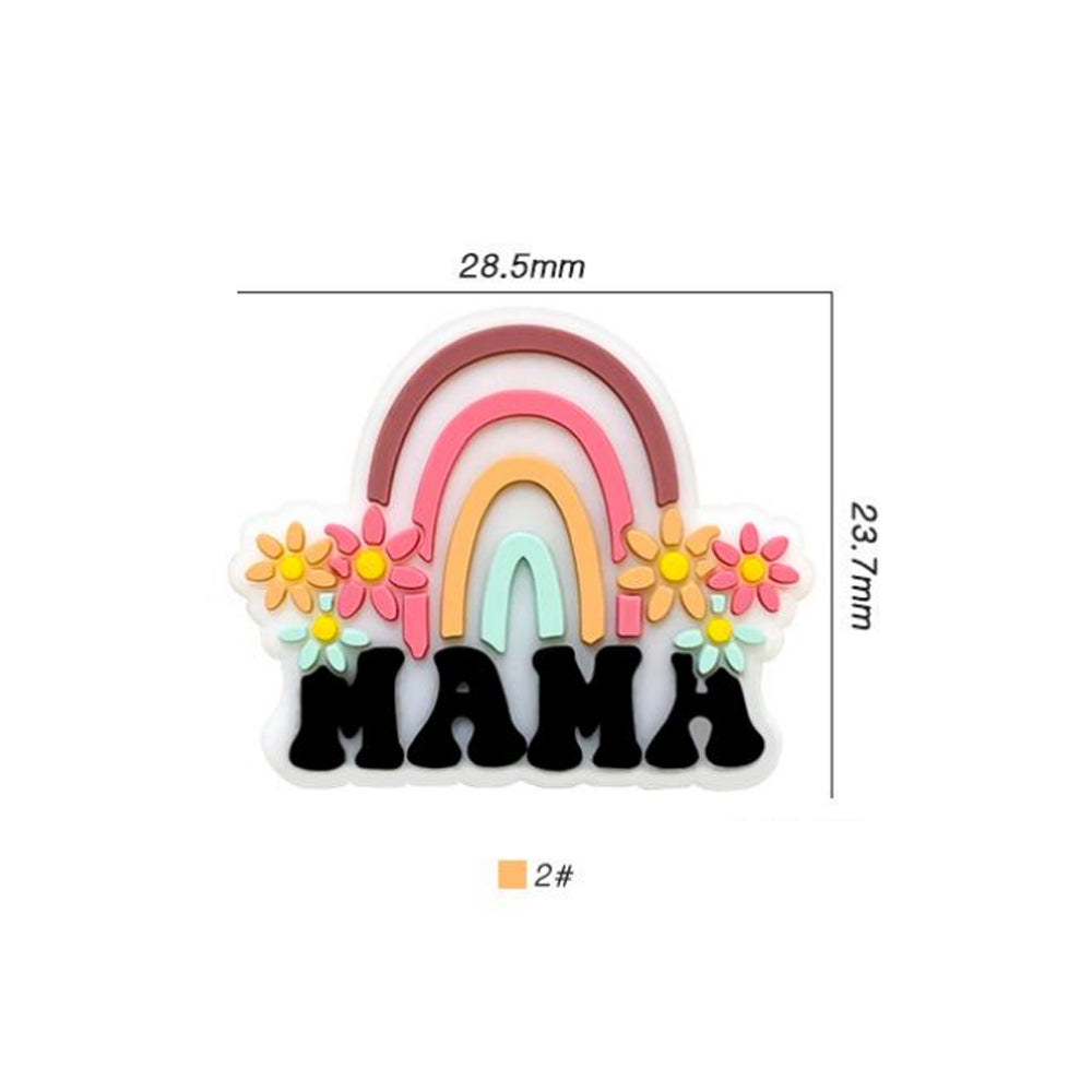 Wholesale 10pcs Cartoon Flower Rainbow Pattern Silicone Beads