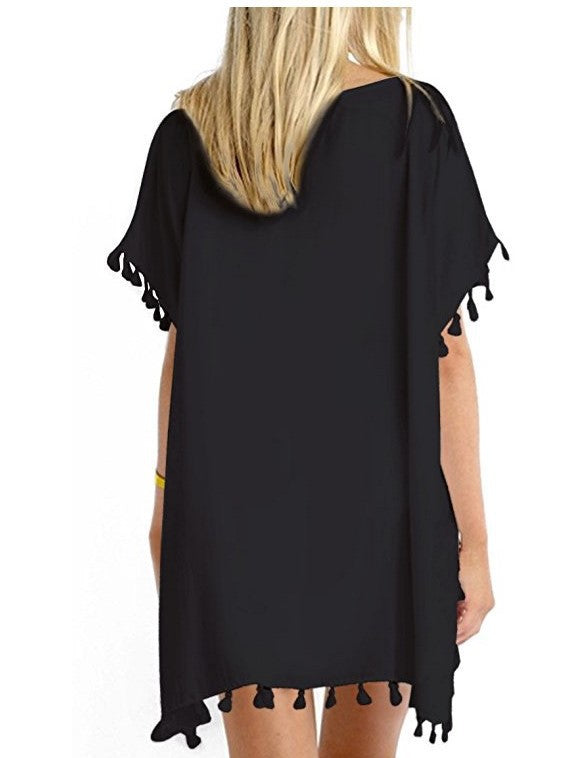 Wholesale Round Neck Chiffon Tassel Dress Loose Cover Up