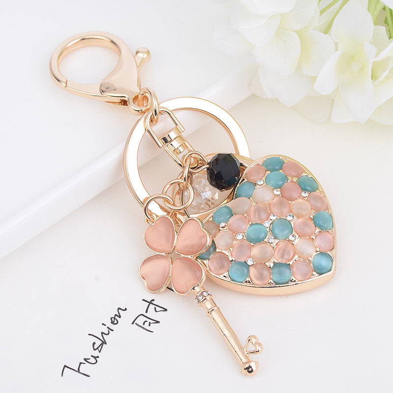 Wholesale Diamond studded Cat' s Eye Heart Keychain Pendant