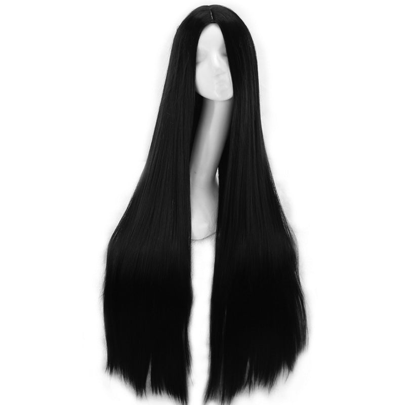 Wholesale Black Middle Part Long Straight Hair Ladies Chemical Fiber High Temperature Wigs