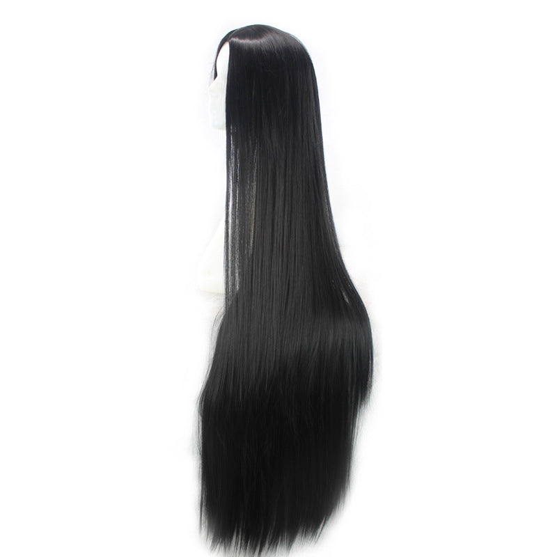 Wholesale Black Middle Part Long Straight Hair Ladies Chemical Fiber High Temperature Wigs