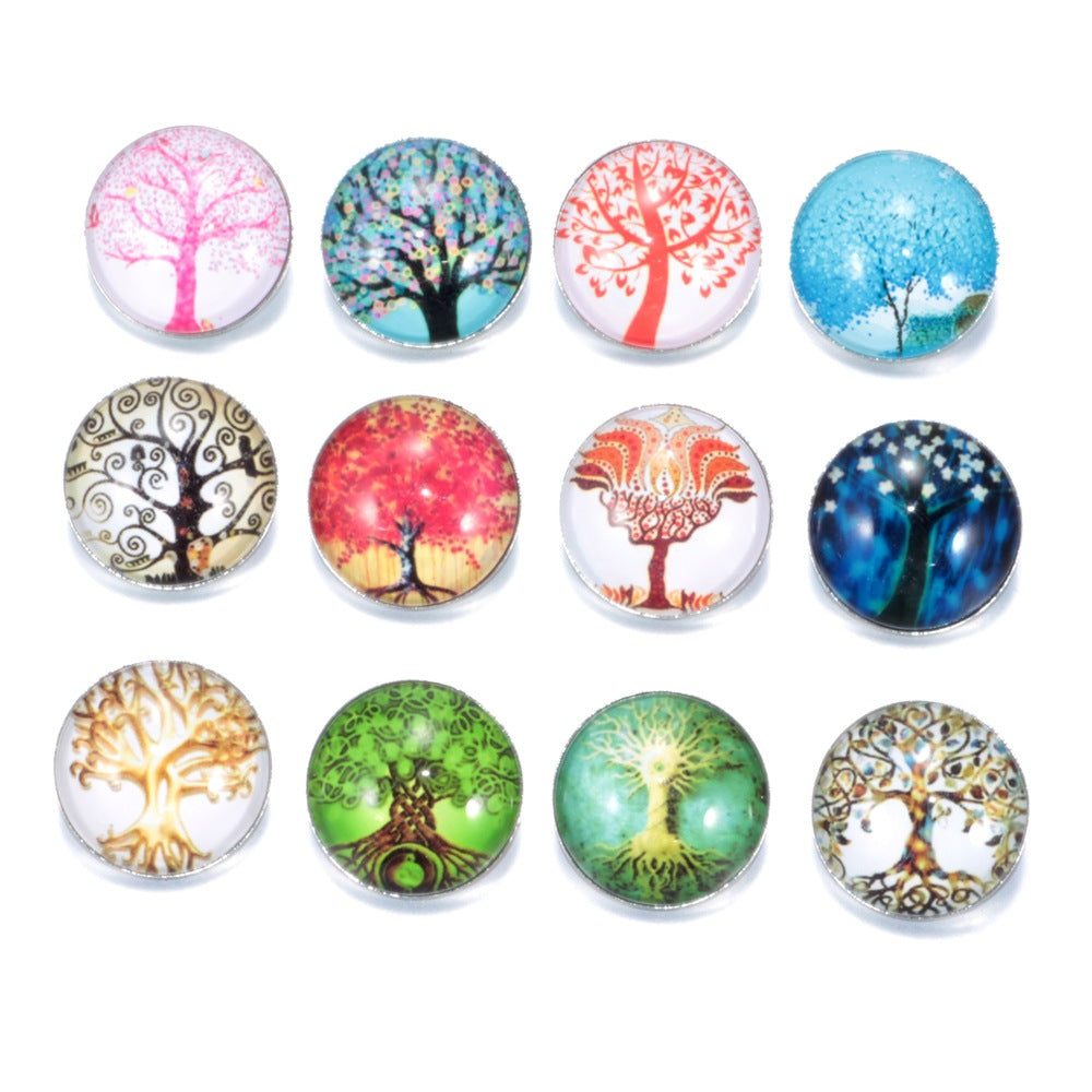 Wholesale 10pcs Alloy 18MM Tree of Life Glass Dutch Buttons