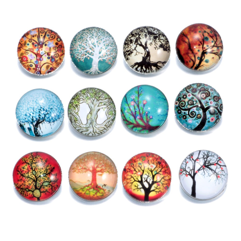 Wholesale 10pcs Alloy 18MM Tree of Life Glass Dutch Buttons