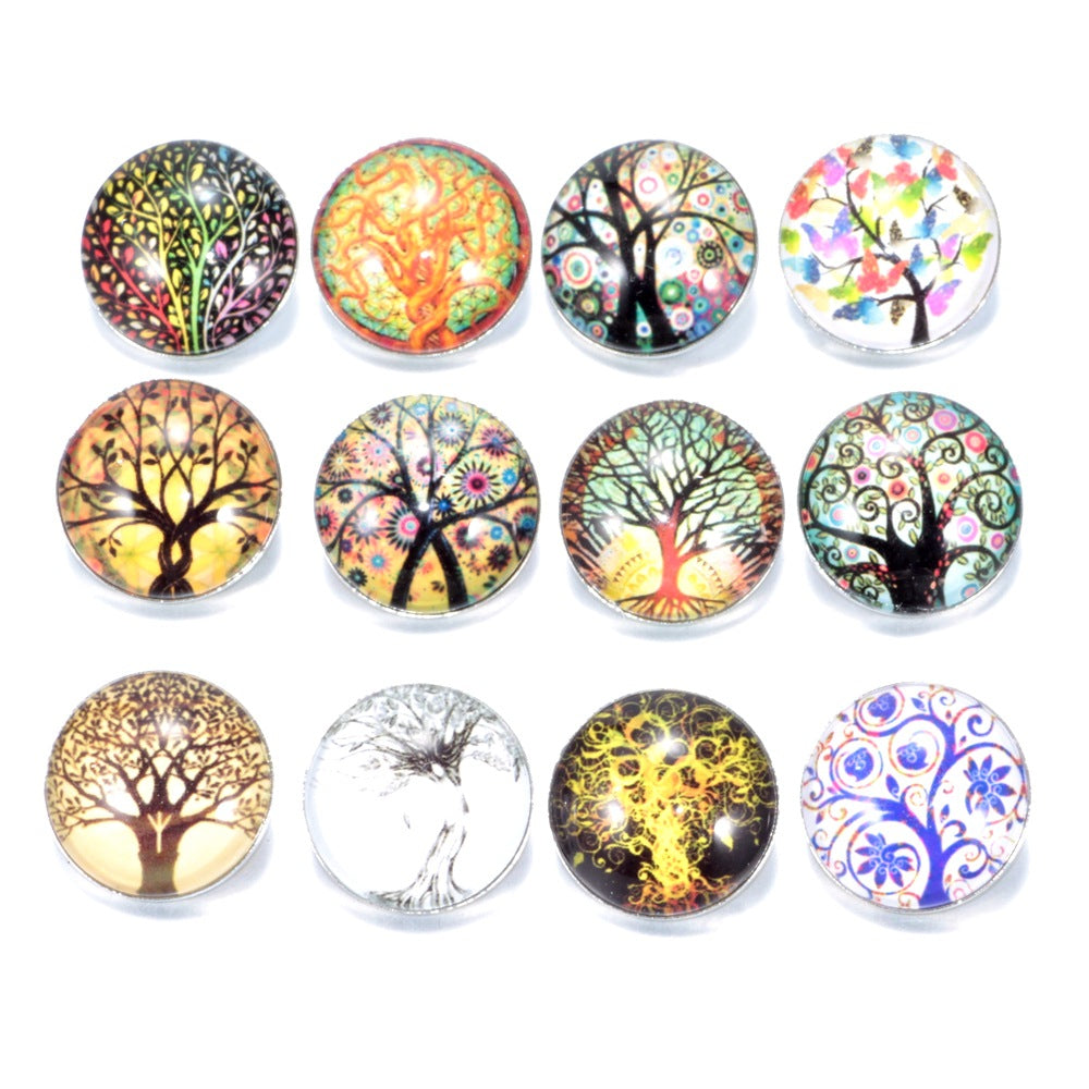 Wholesale 10pcs Alloy 18MM Tree of Life Glass Dutch Buttons