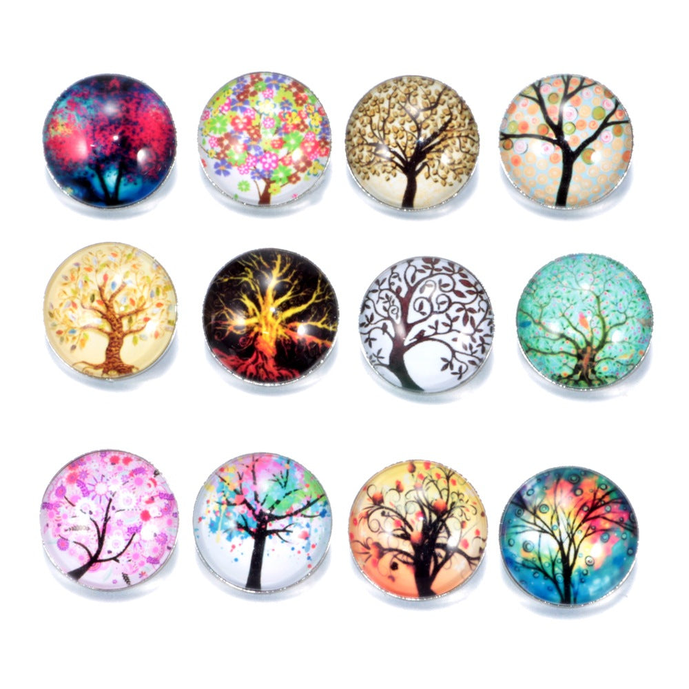 Wholesale 10pcs Alloy 18MM Tree of Life Glass Dutch Buttons