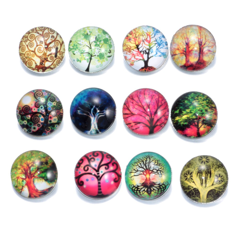 Wholesale 10pcs Alloy 18MM Tree of Life Glass Dutch Buttons