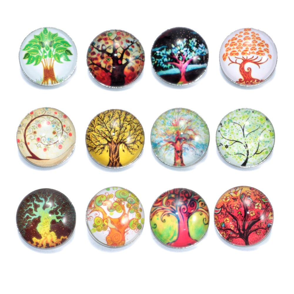 Wholesale 10pcs Alloy 18MM Tree of Life Glass Dutch Buttons
