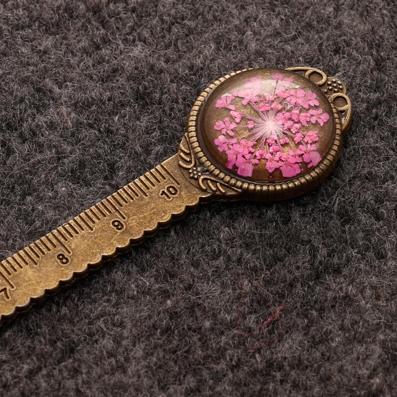 Wholesale Retro Dried Flower Metal Eternal Flower Dried Flower Multifunctional Ruler Bookmark