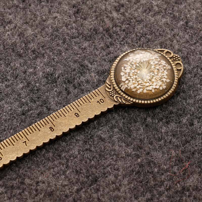 Wholesale Retro Dried Flower Metal Eternal Flower Dried Flower Multifunctional Ruler Bookmark