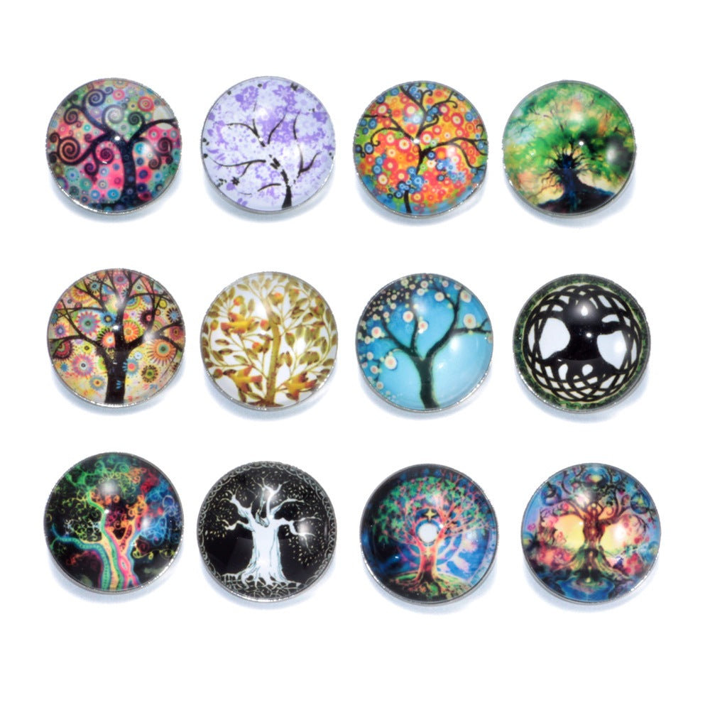 Wholesale 10pcs Alloy 18MM Tree of Life Glass Dutch Buttons