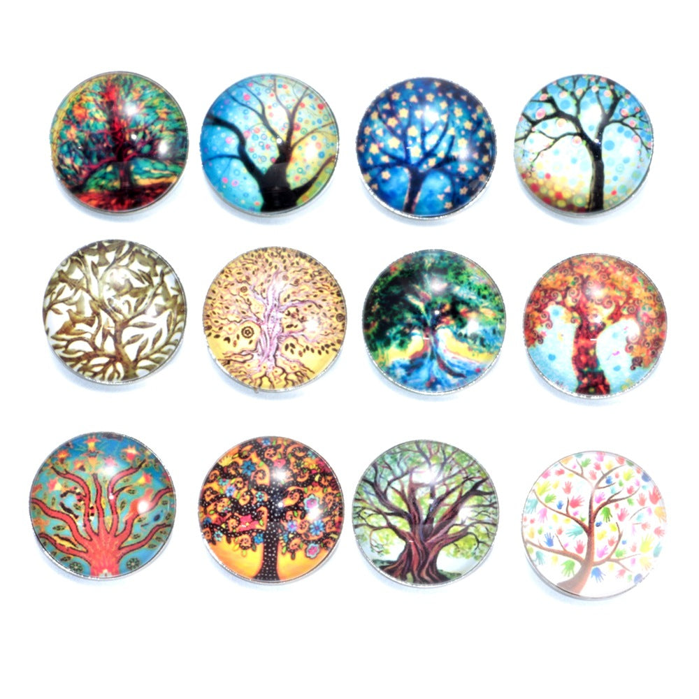 Wholesale 10pcs Alloy 18MM Tree of Life Glass Dutch Buttons