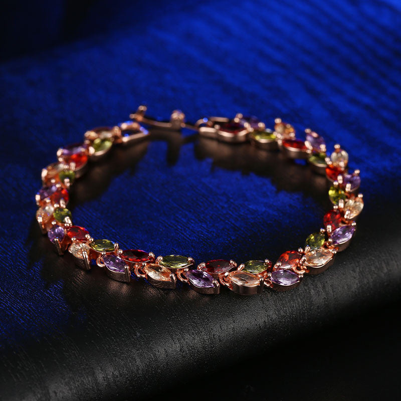 Wholesale Colorful Crystal Zircon Willow Leaf Bracelet