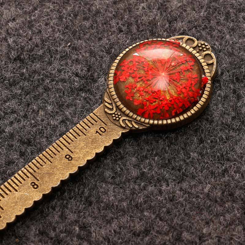 Wholesale Retro Dried Flower Metal Eternal Flower Dried Flower Multifunctional Ruler Bookmark